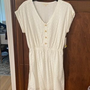 Universal Thread Cream Eyelet Button-Down Dress